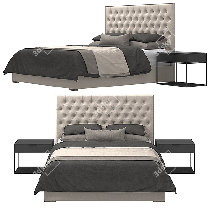 Elegant RH Adler Diamond-Tufted Bed 3D model image 1