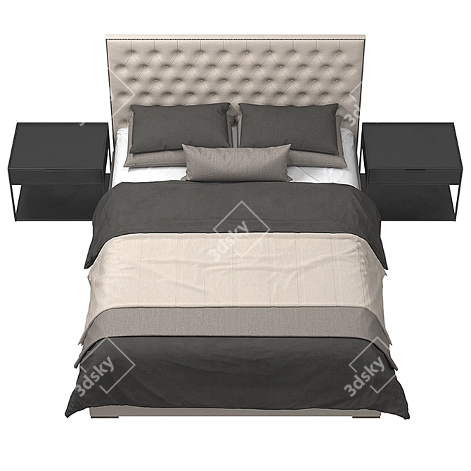 Elegant RH Adler Diamond-Tufted Bed 3D model image 2