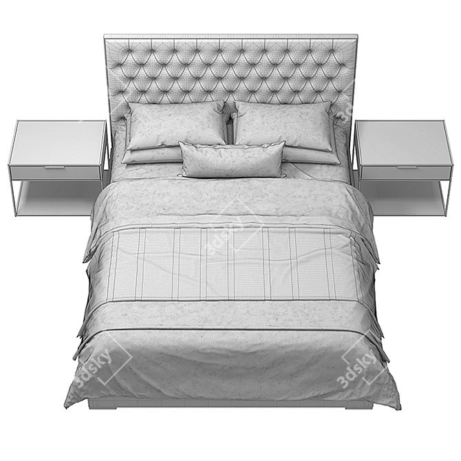 Elegant RH Adler Diamond-Tufted Bed 3D model image 3