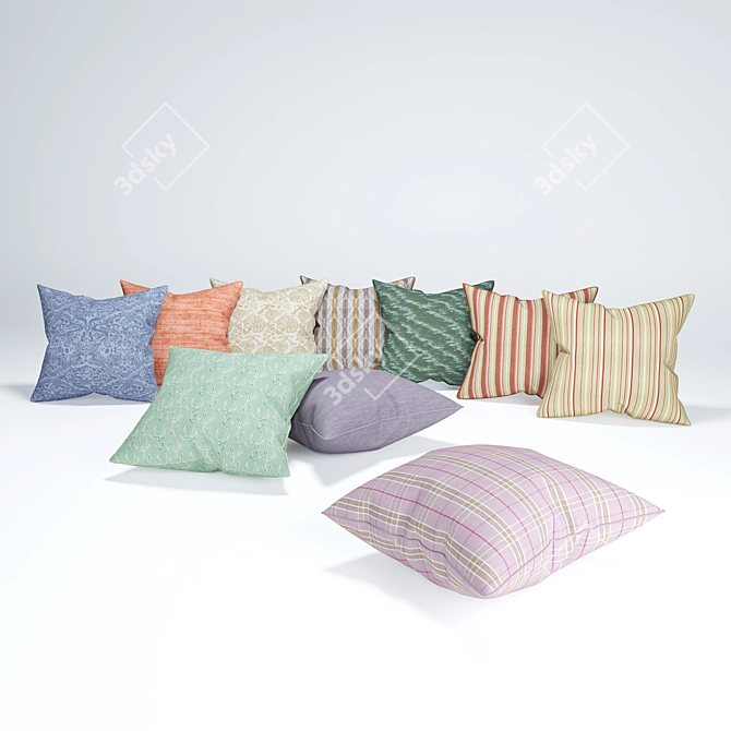 Vibrant Soft Pillows Set 3D model image 1