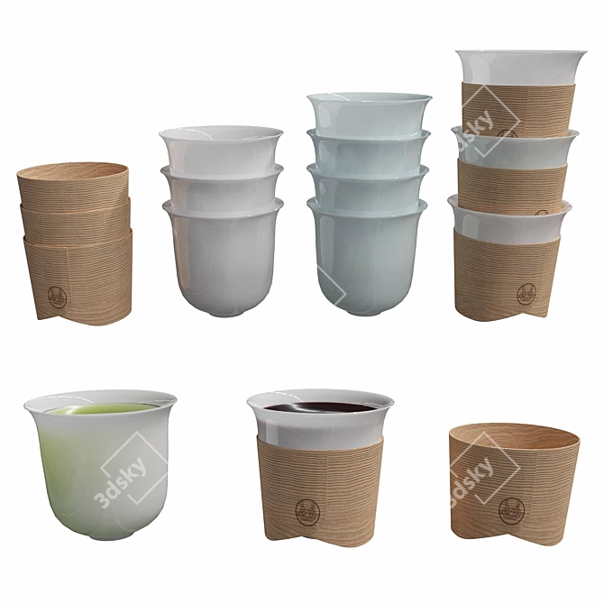 TraditioWare Cup Set | Traditional Japanese Porcelain Cups 3D model image 2