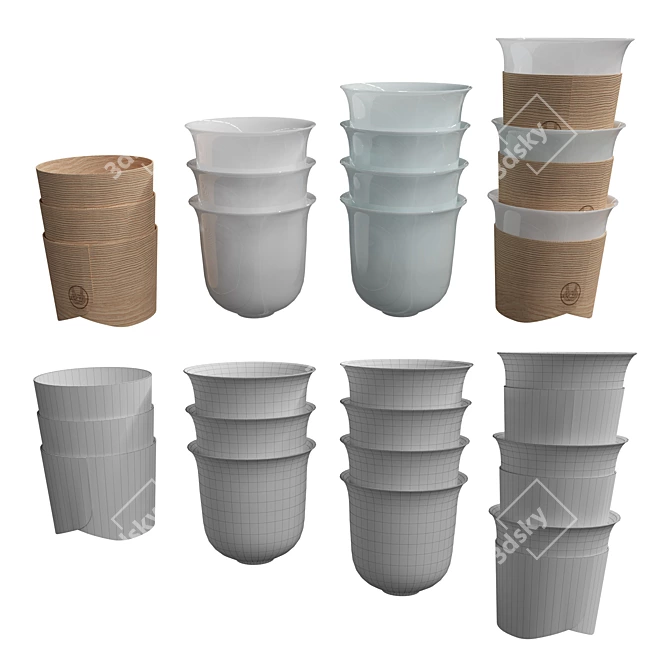 TraditioWare Cup Set | Traditional Japanese Porcelain Cups 3D model image 3