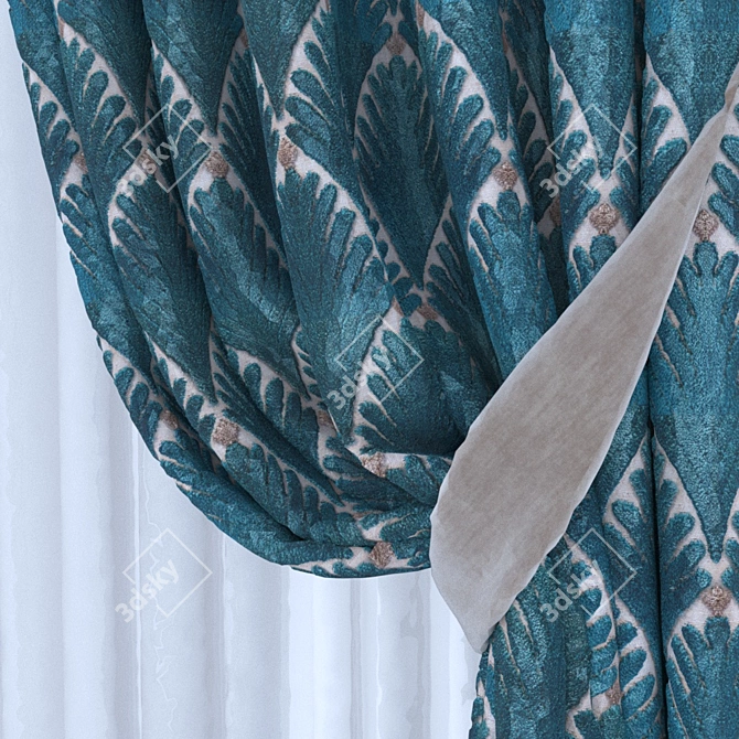 Velvet Trimmed Manual Fold Curtain 3D model image 3