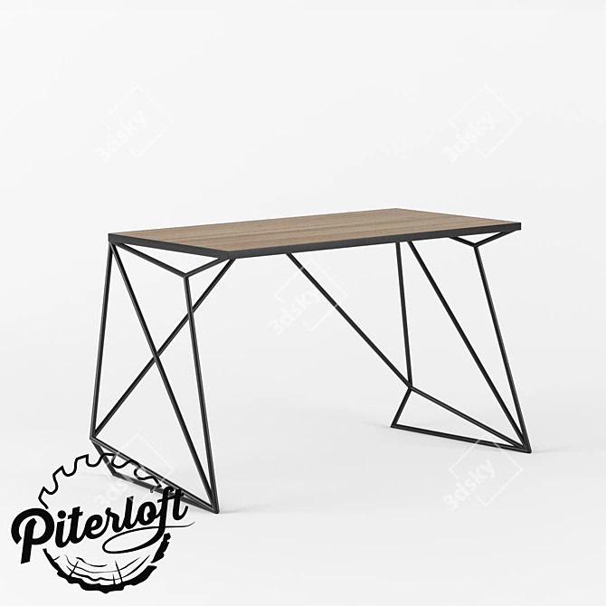 Loft Wood Metal Desk 3D model image 1