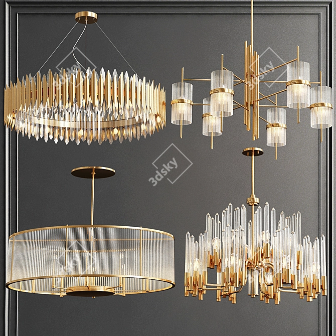 Sleek Crystal Chandeliers Collection 3D model image 1