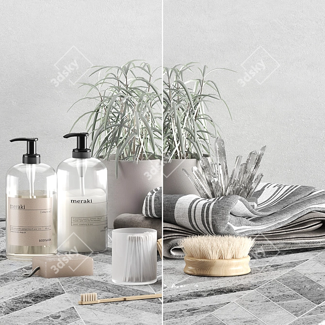 Marble Bathroom Set: Bodywash, Shampoo, Soap, Towels 3D model image 2