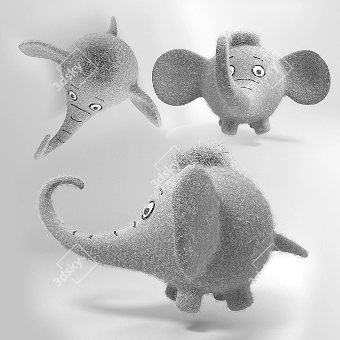 Cute Felt Grey Elephant Toy 3D model image 3