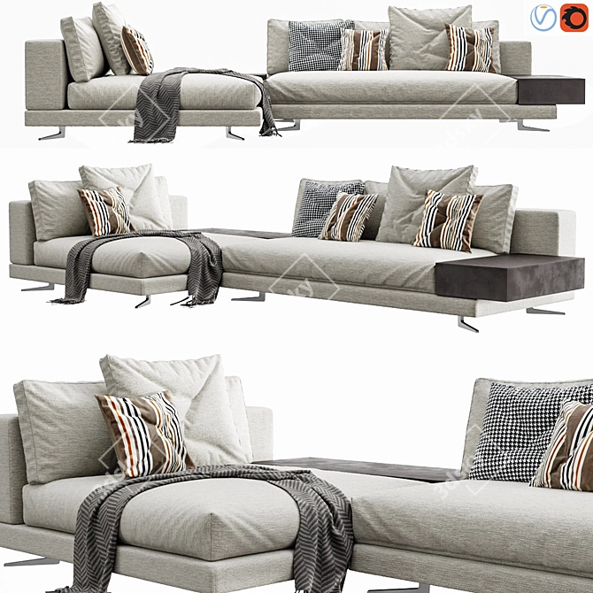 Minotti White Chaise Lounge: Elegant and Stylish 3D model image 2