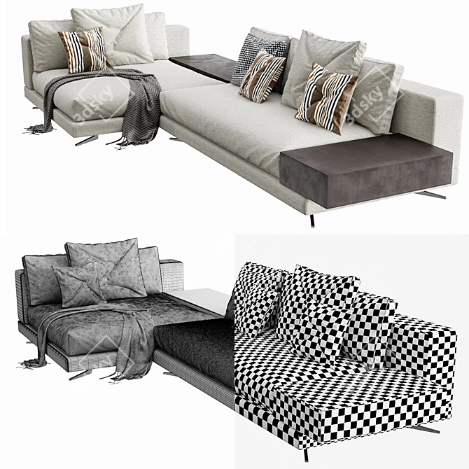 Minotti White Chaise Lounge: Elegant and Stylish 3D model image 3