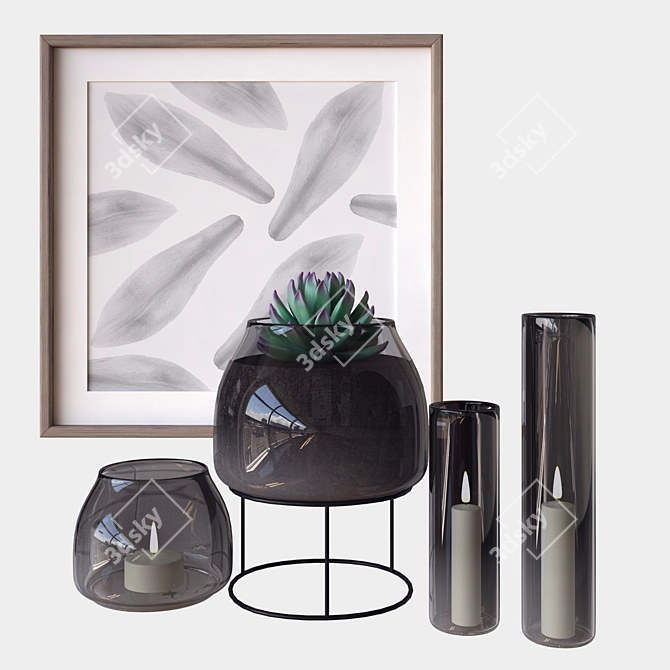 Elegant Decor Set: Terrarium, Candle & Frame 3D model image 1