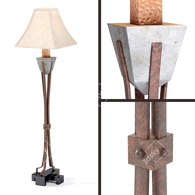 Slate Aura: Hand-Carved Copper Accented Floor Lamp 3D model image 1