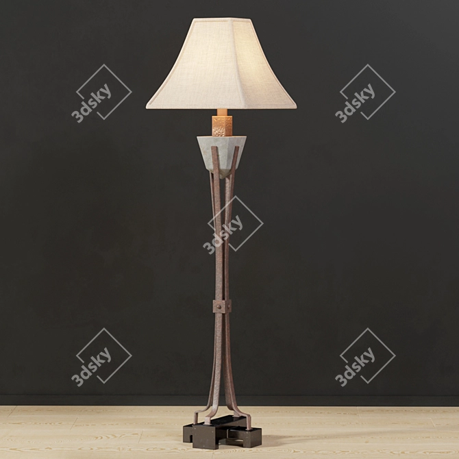 Slate Aura: Hand-Carved Copper Accented Floor Lamp 3D model image 2