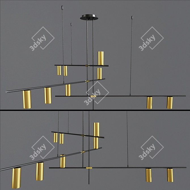 Elegant Black & Gold Chandelier 3D model image 1