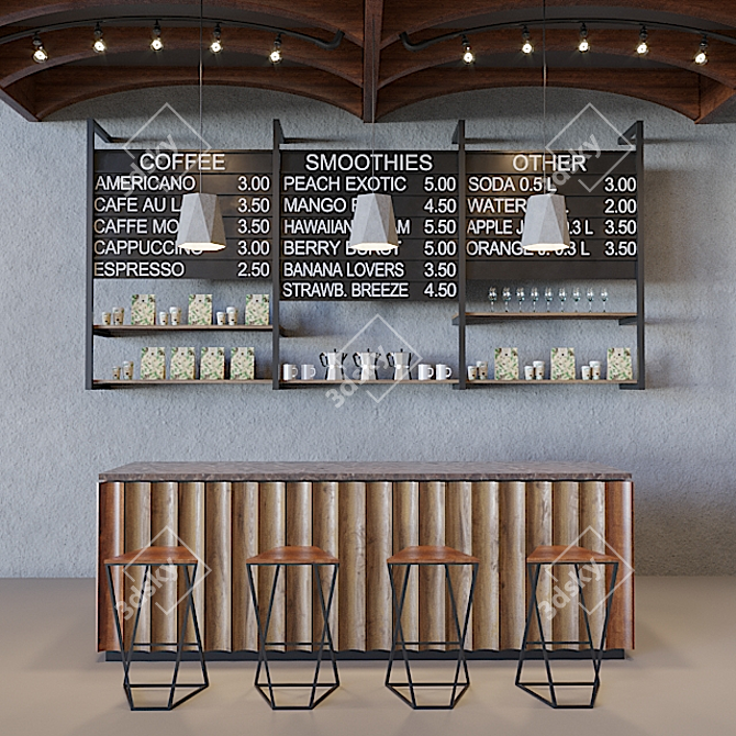 Sleek Geometric Restaurant Bar 3D model image 1