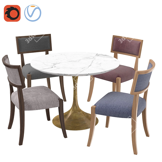 Modern Aero Round Dining Table Set with Classic Klismos Chair 3D model image 1