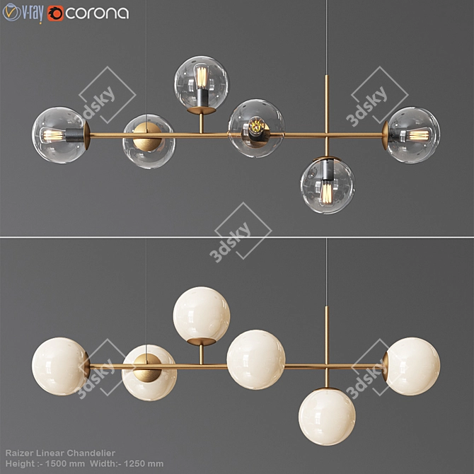 Elegance Brass Linear Chandelier 3D model image 1