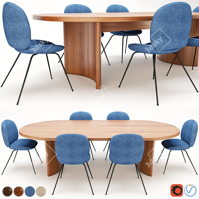 Elegant Wood and Fabric Dining Set 3D model image 1