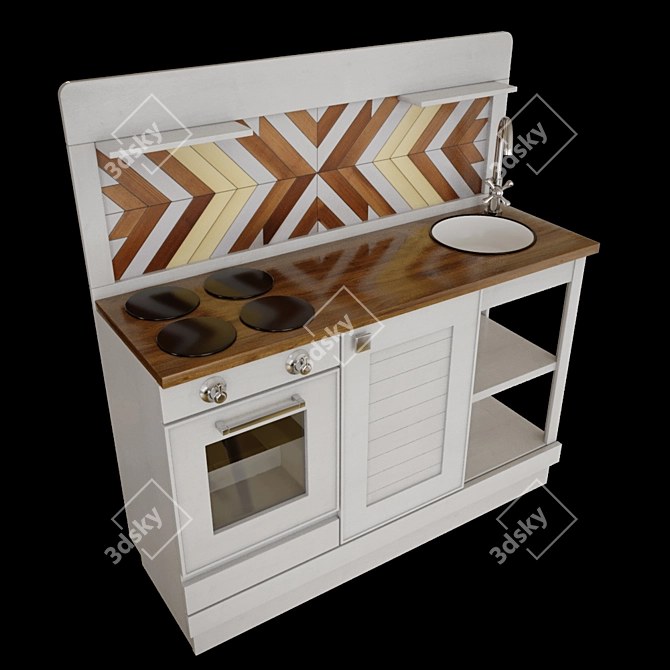 Scandi Kids' Wooden Kitchen 3D model image 1