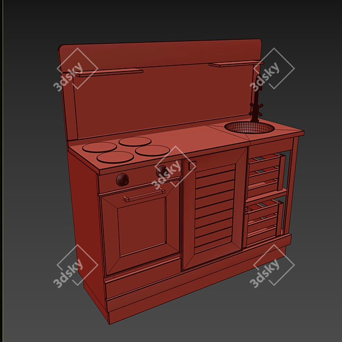 Scandi Kids' Wooden Kitchen 3D model image 3