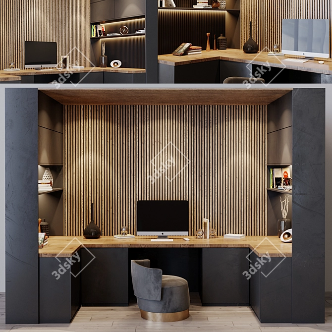 Title: Sleek Modern Workplace Desk 3D model image 1