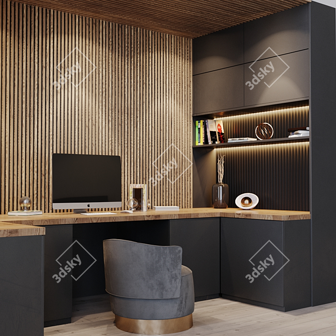 Title: Sleek Modern Workplace Desk 3D model image 2