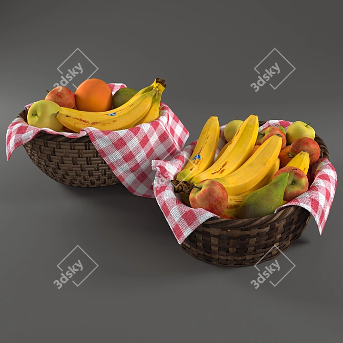 Handcrafted Rattan Fruit Baskets 3D model image 2