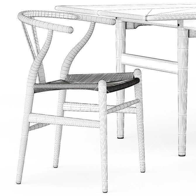 Stylish CH24 Chair and CH327 Table by Carl Hansen 3D model image 6