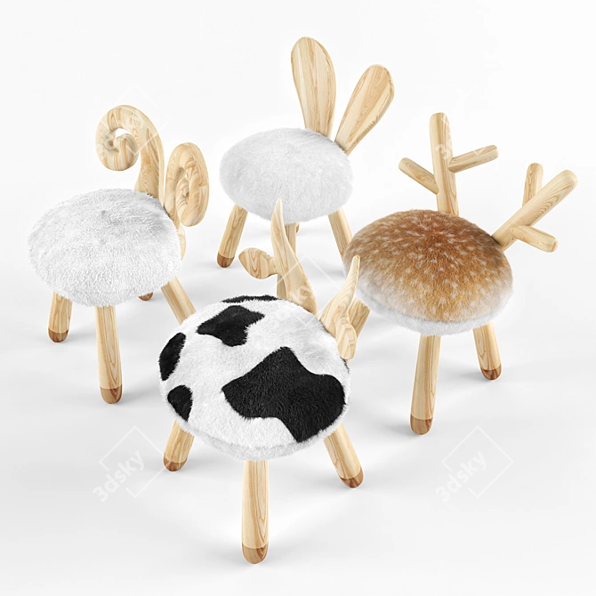 Animal Wooden Set - Handmade High-Quality Chairs & Table 3D model image 2