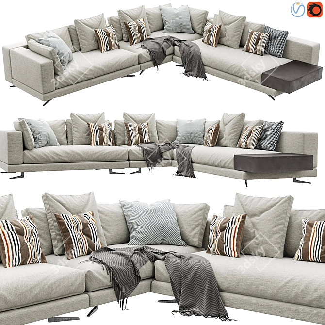 Elegant Minotti White Sofa Set 3D model image 1