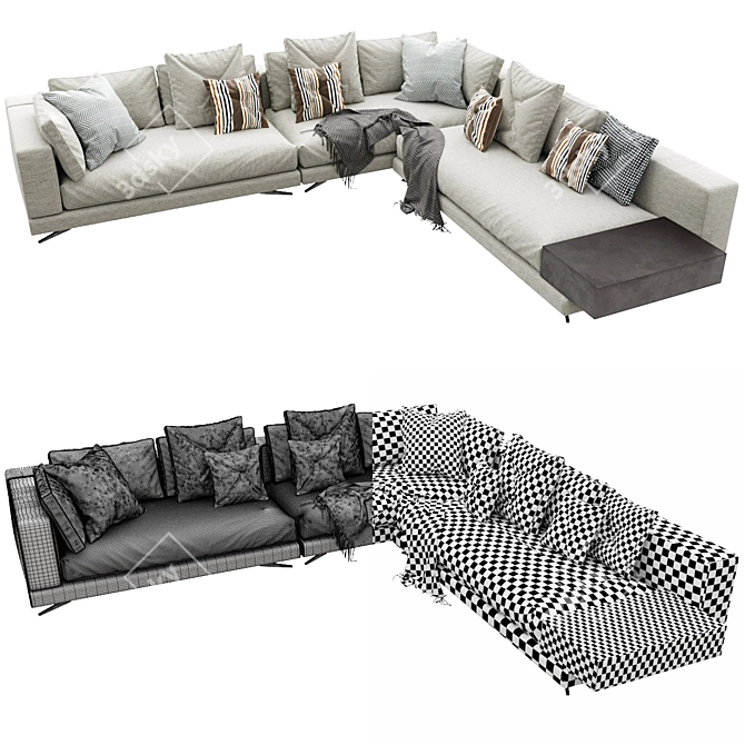 Elegant Minotti White Sofa Set 3D model image 3