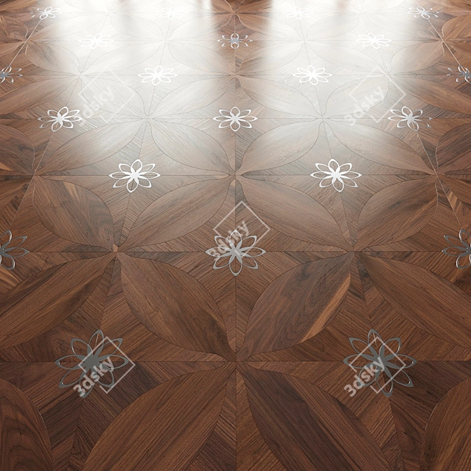 Luxury Walnut Parquet Tile - Handcrafted Steel Inlay 3D model image 1