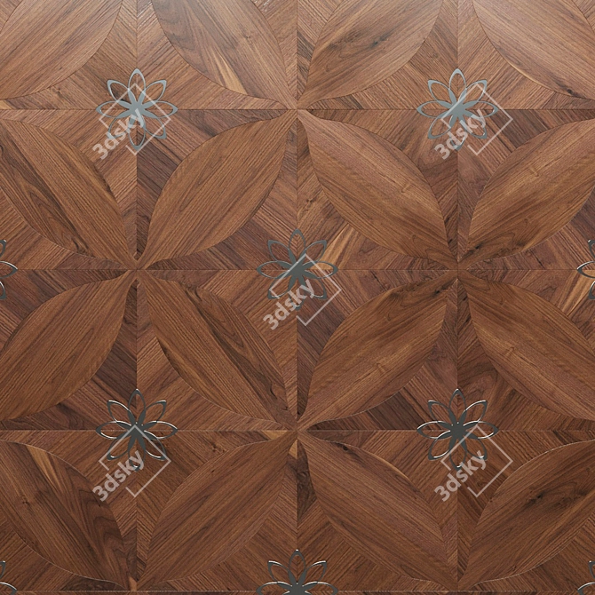 Luxury Walnut Parquet Tile - Handcrafted Steel Inlay 3D model image 2