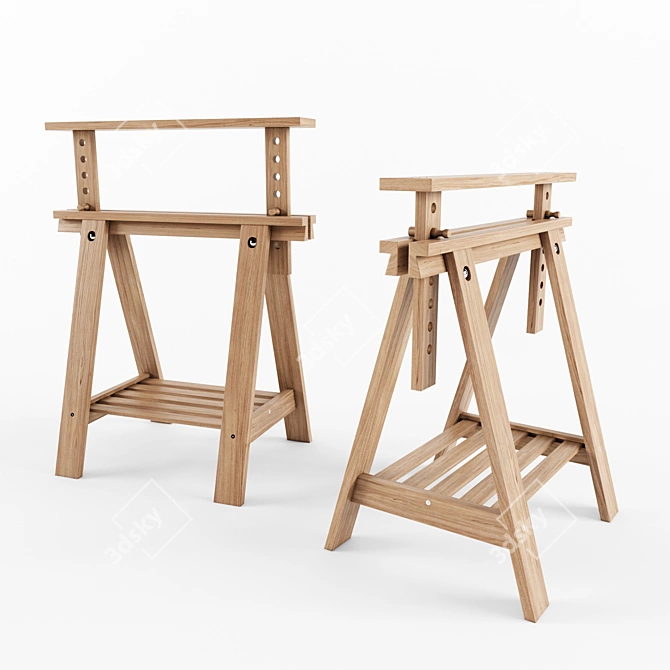 Versatile Birch Trestle with Shelf 3D model image 1