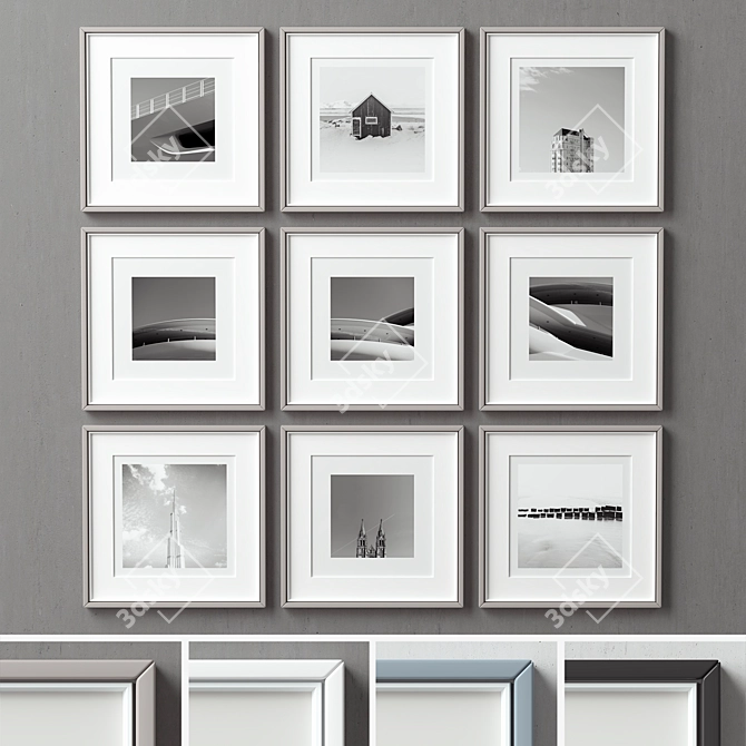 Artistic Frame Set: 9 Frames, 4 Colors 3D model image 2