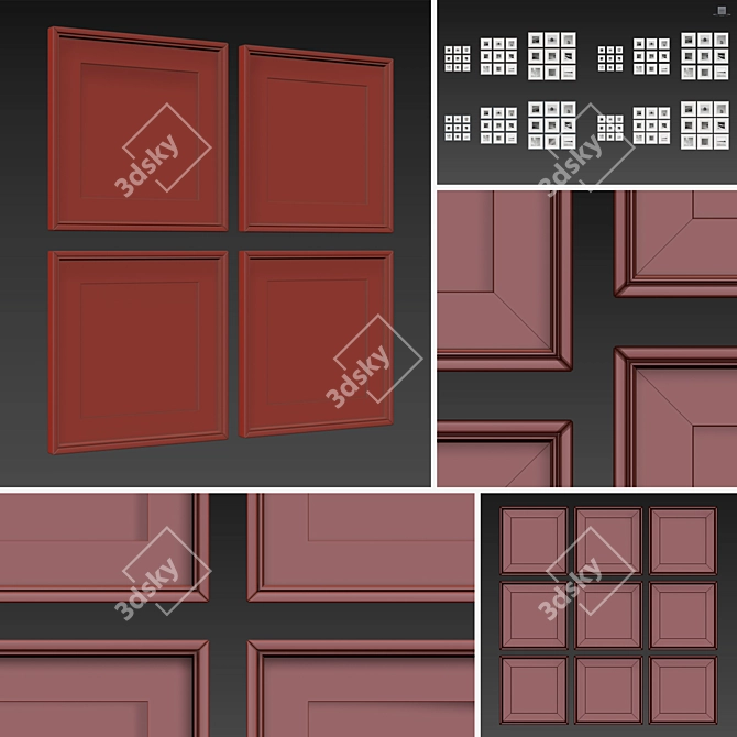 Artistic Frame Set: 9 Frames, 4 Colors 3D model image 3