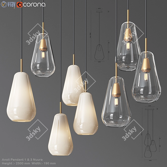 Elegant Brass Pendant and Chandelier Set 3D model image 1