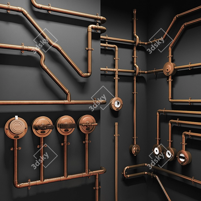 Retro Metal Pipe Wiring 3D model image 2