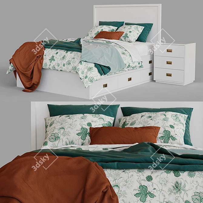 Avalon Storage Bed & Nightstand: Stylish & Functional 3D model image 1