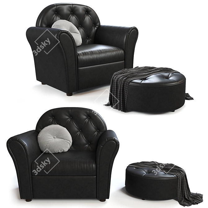 Luxury Leather Armchair & Pouf Set 3D model image 1