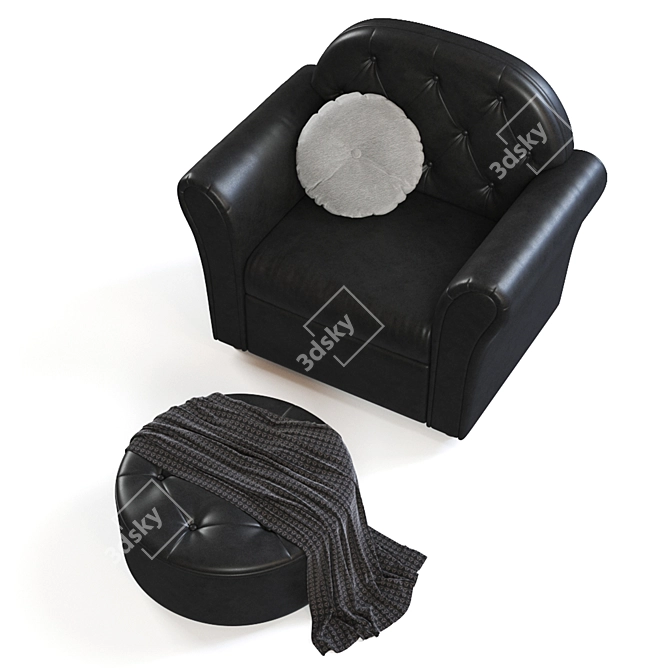 Luxury Leather Armchair & Pouf Set 3D model image 2