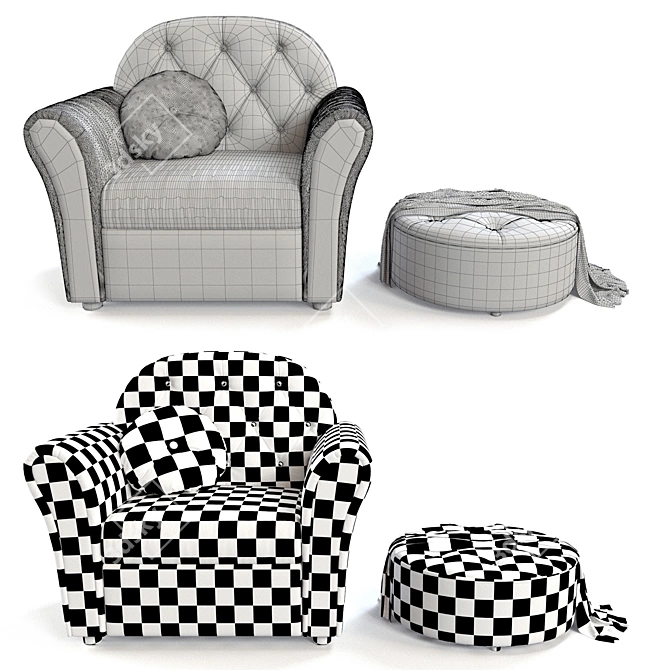 Luxury Leather Armchair & Pouf Set 3D model image 3