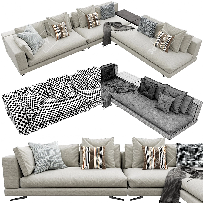 Modern White Minotti Sofa Arrangement 3D model image 3