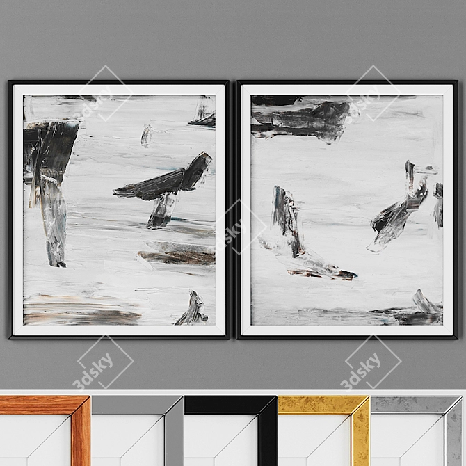 Contemporary Picture Set: 2 Pieces, 5 Frame Options 3D model image 1