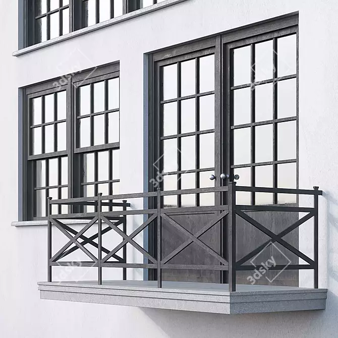 Title: Sleek Black Loft Windows 3D model image 2