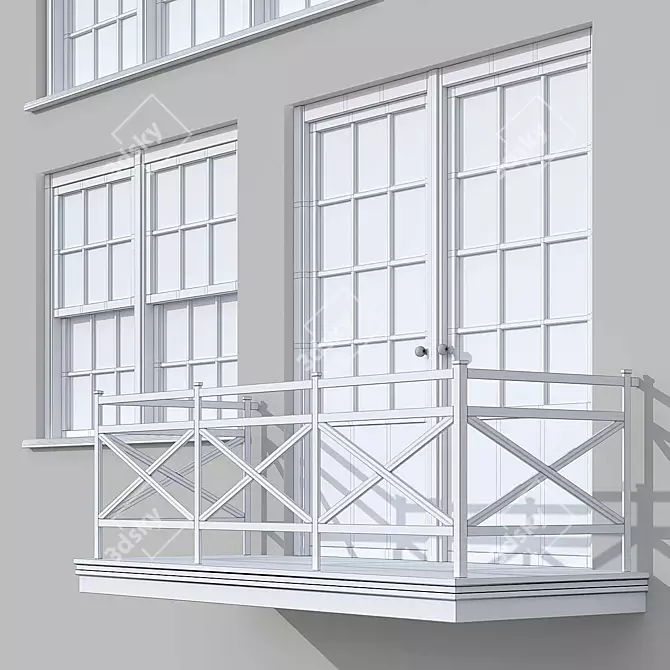 Title: Sleek Black Loft Windows 3D model image 3