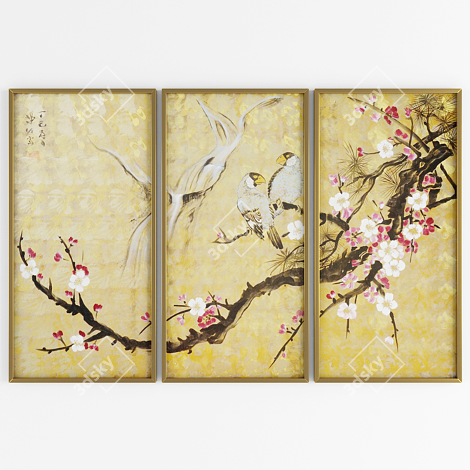 Elegant Gold Bird Frame Set 3D model image 1