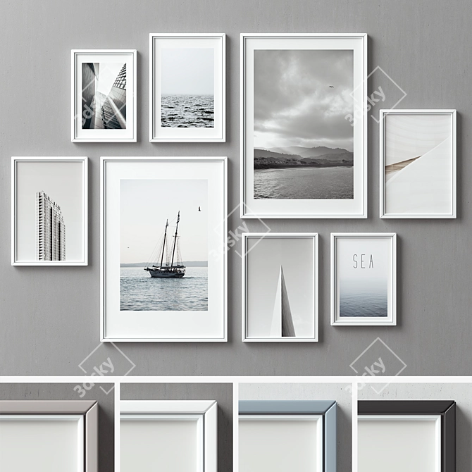 Multi Colored Picture Frame Set - 8 Frames 3D model image 1