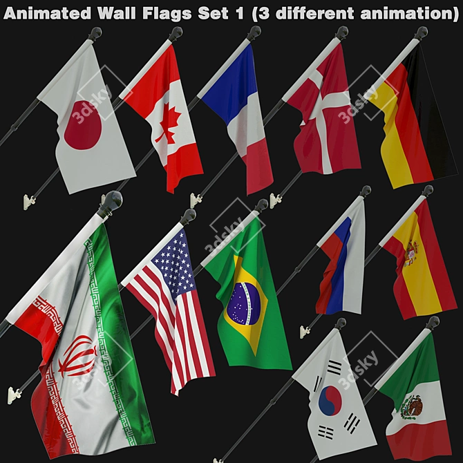 Animated Flags Pack: 12 Flags, 3 Animations 3D model image 1