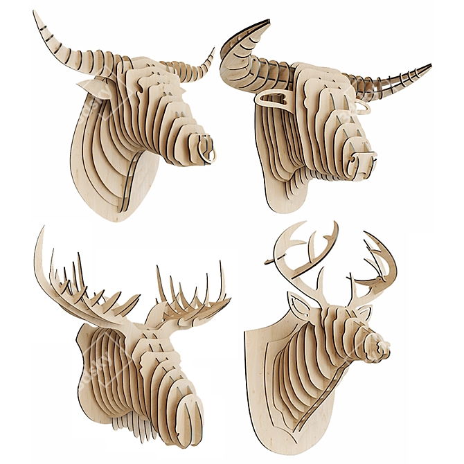 Plywood Animal Trophy Heads 3D model image 1