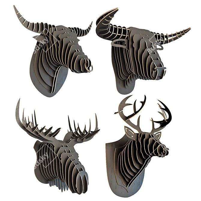 Plywood Animal Trophy Heads 3D model image 2